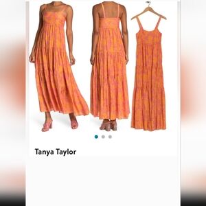 Tanya Taylor Dani Dress Orange and Magenta Floral Tiered Maxi Women's Size 4